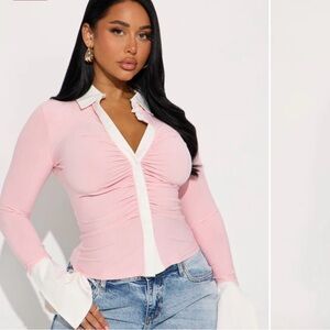 Pink & White Long Sleeve Top